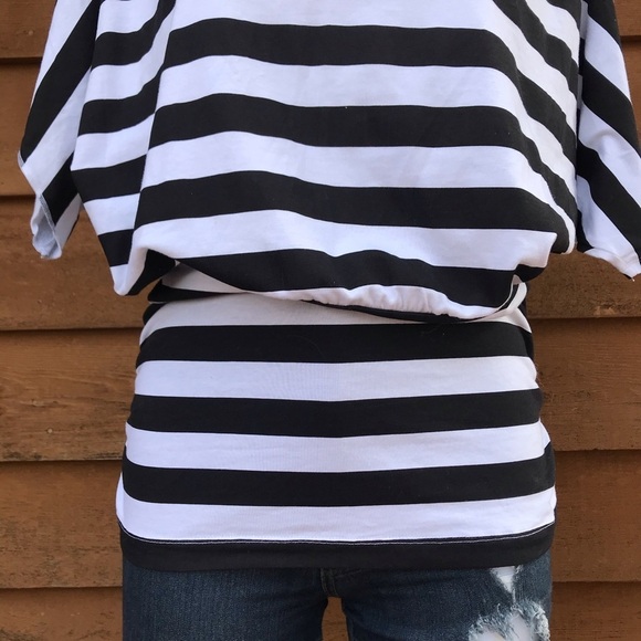 Susie Rose Black & White Blouse Striped Top - Picture 4 of 8
